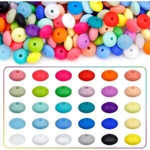 180Pcs Silicone Lentil Beads – 30 Colors Abacus Round Beads for DIY Crafts